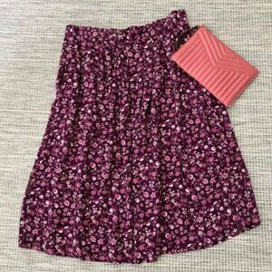 Southern Lady Vintage Made in USA Maroon Pink Floral Midi Skirt 20